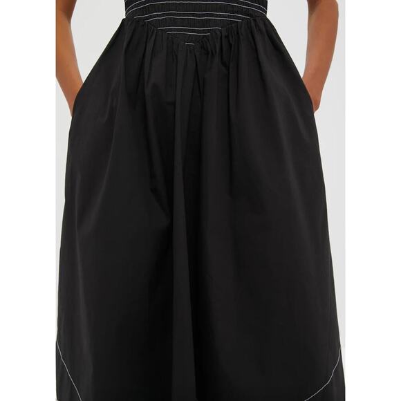 GANNI Black Washed Stretch Cotton Smock Midi Dress Sz 40 - Picture 10 of 14